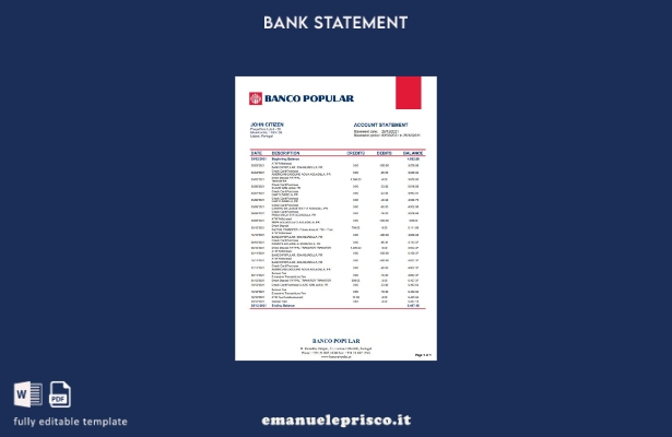 stile verificato Banco Portogallo Modello word di estratto conto popolare